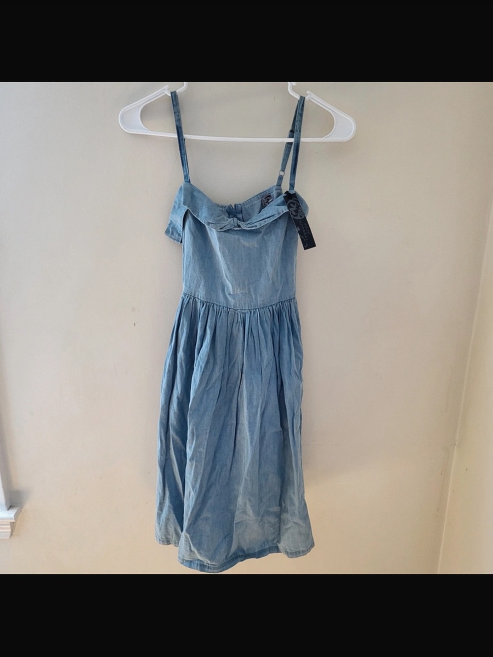Light Blue Denim Midi Sundress with Spaghetti Straps